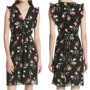 Rebecca Taylor Ikat Tie Front Silk Dress -Tulip / Black Floral Print - Size 4